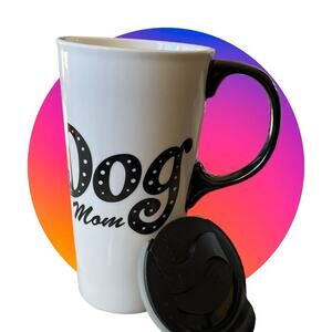 Cypress Home Dog Mom Ceramic Travel Tall Coffee Mug White & Black 16 ounces NEW
